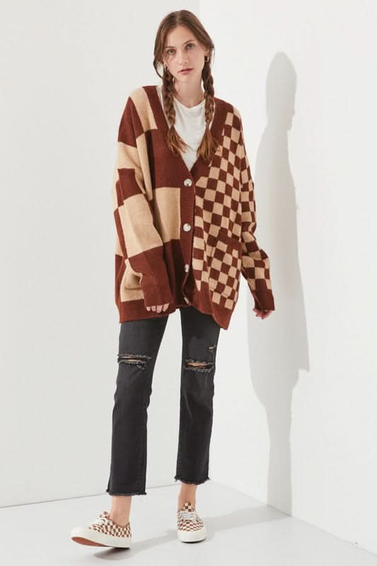 Checkered Oversized Sweater - SwagglyLife Home & Fashion